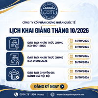 Lịch khai giảng đào tạo ISO 9001:2026, ISO 14001:2026 và đánh giá nội bộ tháng 10/2026